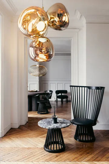 Fan loungestol klädd sits - Black ash-black leather - Tom Dixon