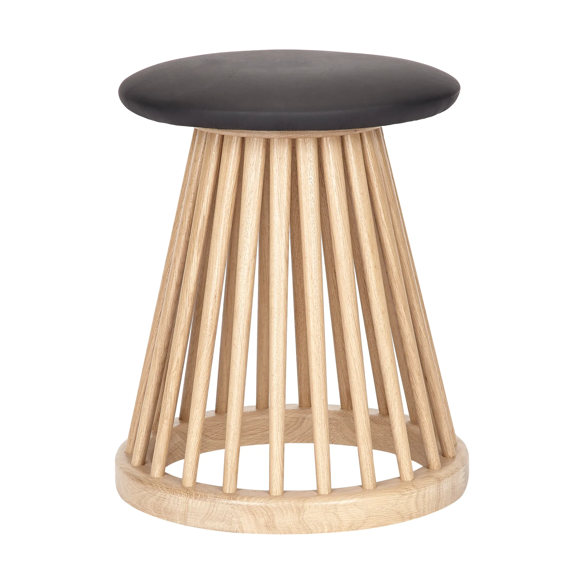 Fan pall 45 cm, Natural oak-black leather Tom Dixon