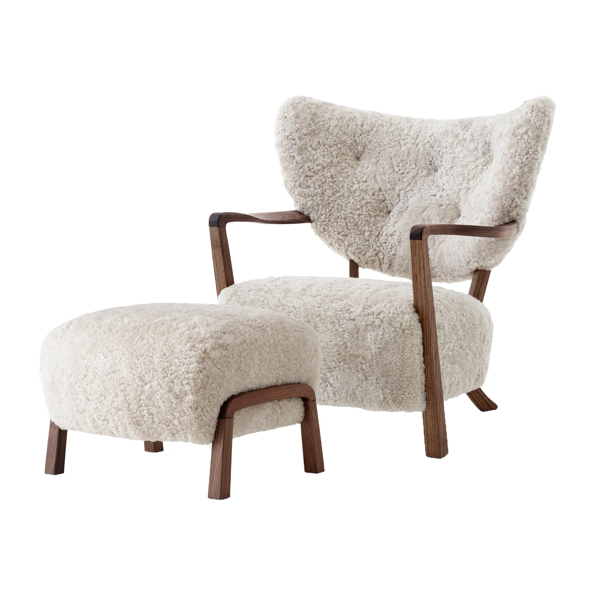 Wulff Lounge Chair ATD2 fåtölj inkl. pouf ATD3, Oljad valnöt-Moonlight &Tradition