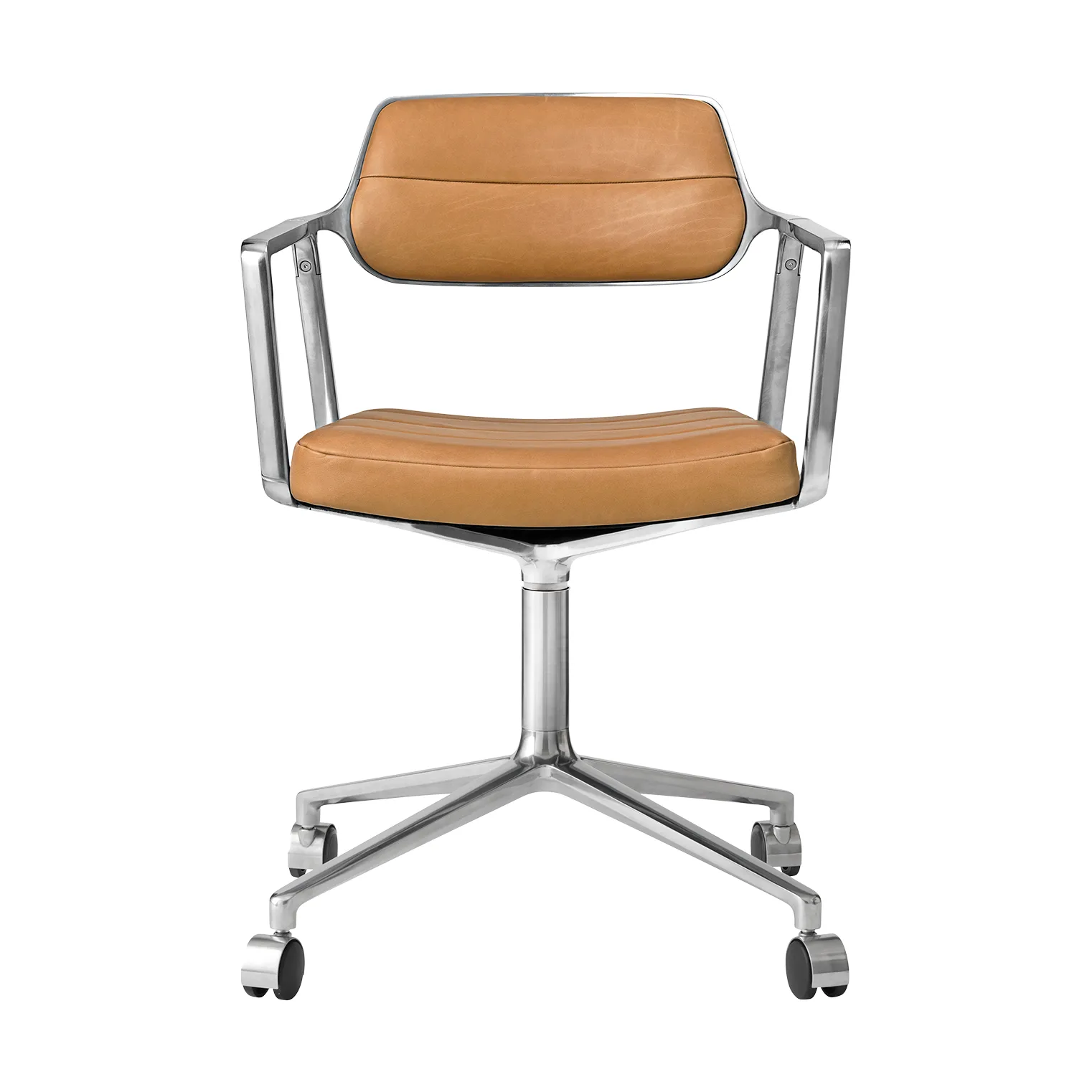 Vipp453 Swivel kontorsstol med hjul, Leather camel-pol. aluminium Vipp