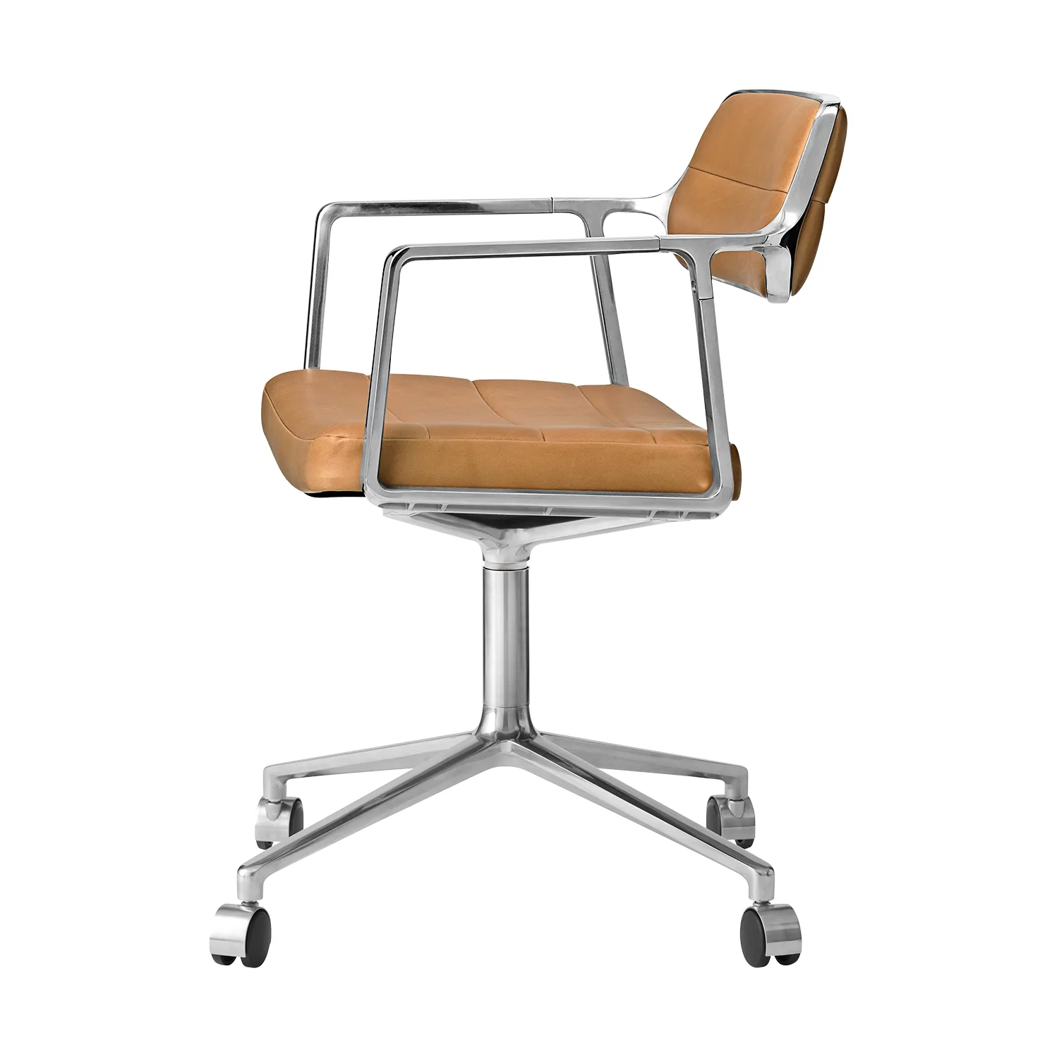 Vipp453 Swivel kontorsstol med hjul, Leather camel-pol. aluminium Vipp