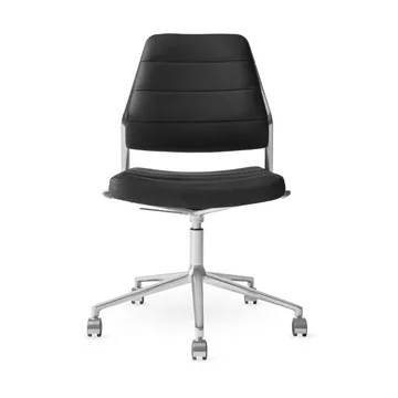 Vipp454+ Swivel chair kontorsstol med hjul - Black leather-polished aluminium - Vipp