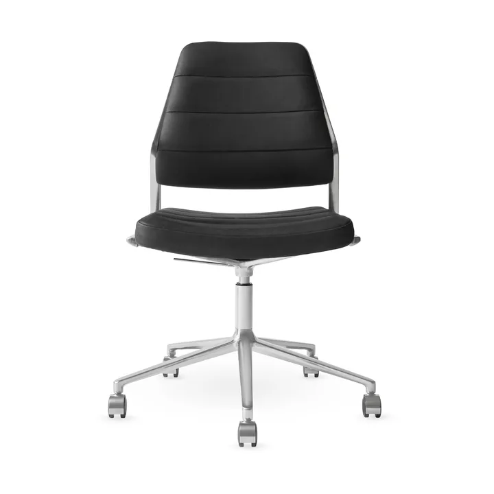 Vipp454+ Swivel chair kontorsstol med hjul - Black leather-polished aluminium - Vipp