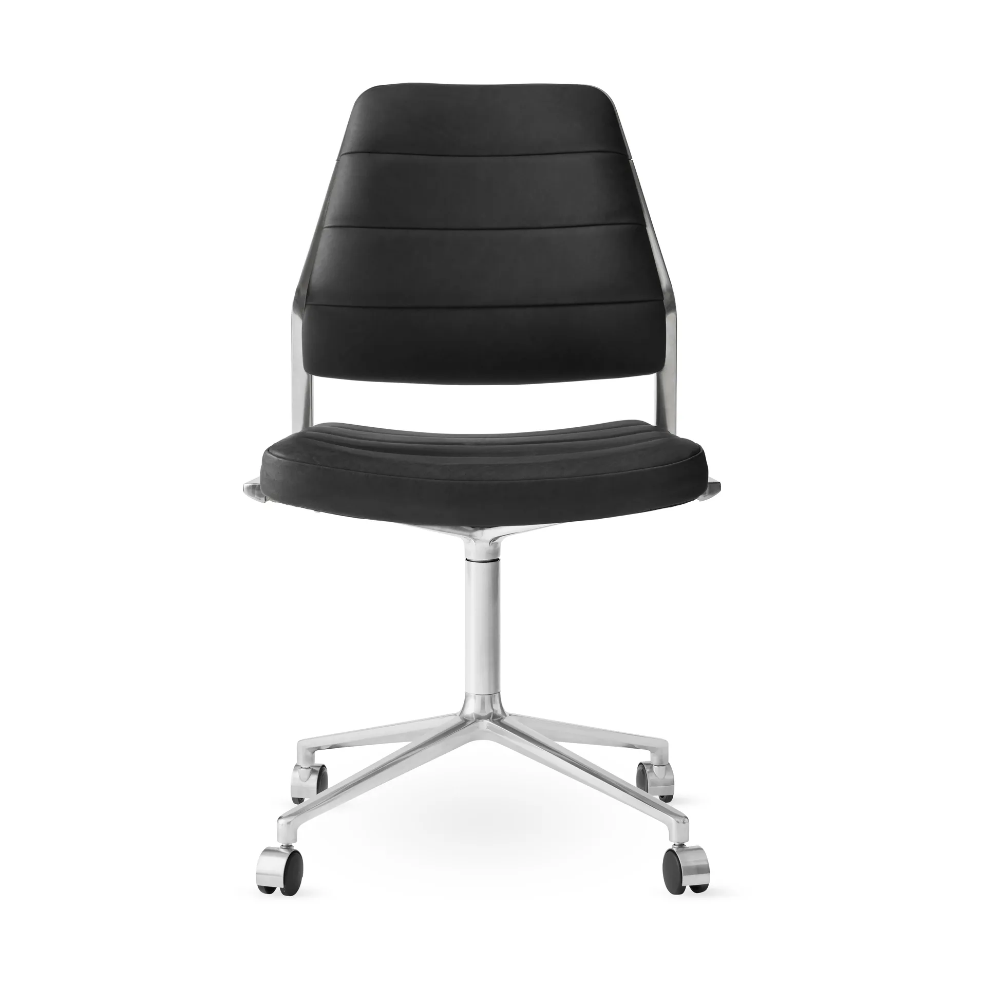 Vipp454 Swivel chair kontorsstol med hjul, Black leather-polished aluminium Vipp
