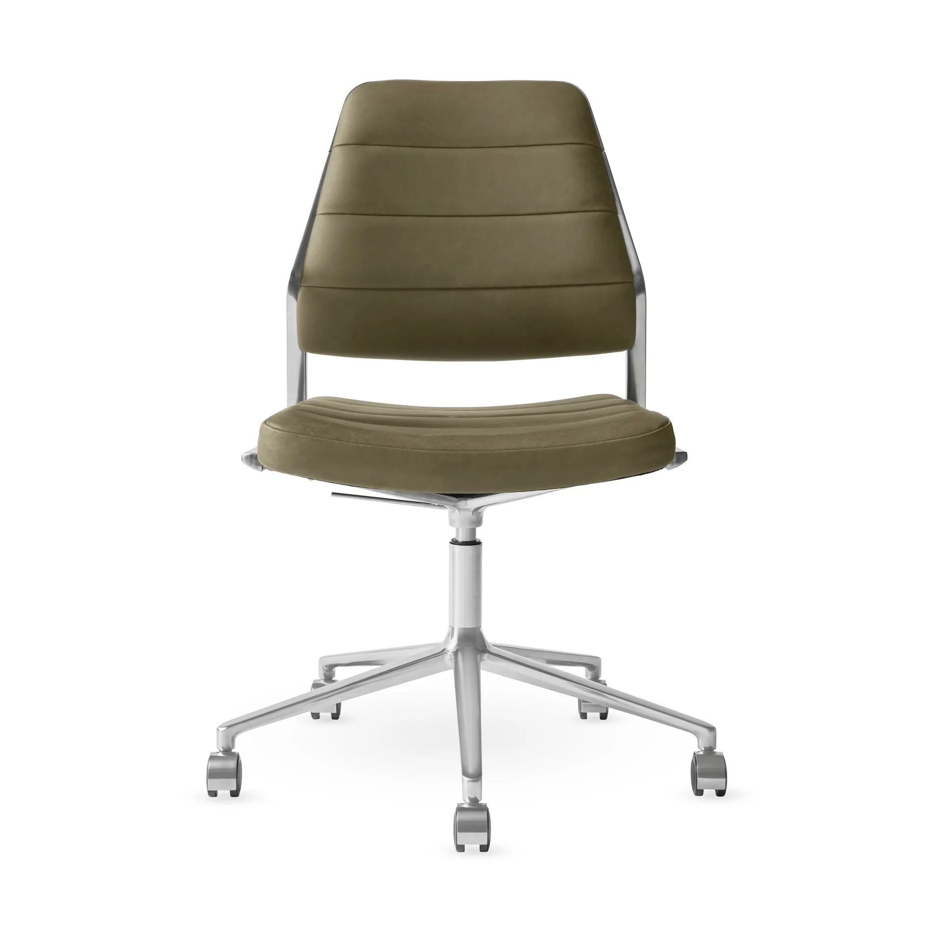 Vipp454+ Swivel chair kontorsstol med hjul, Bosco leather green-polished aluminium Vipp