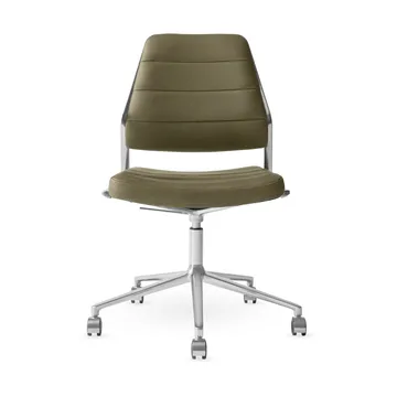 Vipp454+ Swivel chair kontorsstol med hjul - Bosco leather green-polished aluminium - Vipp