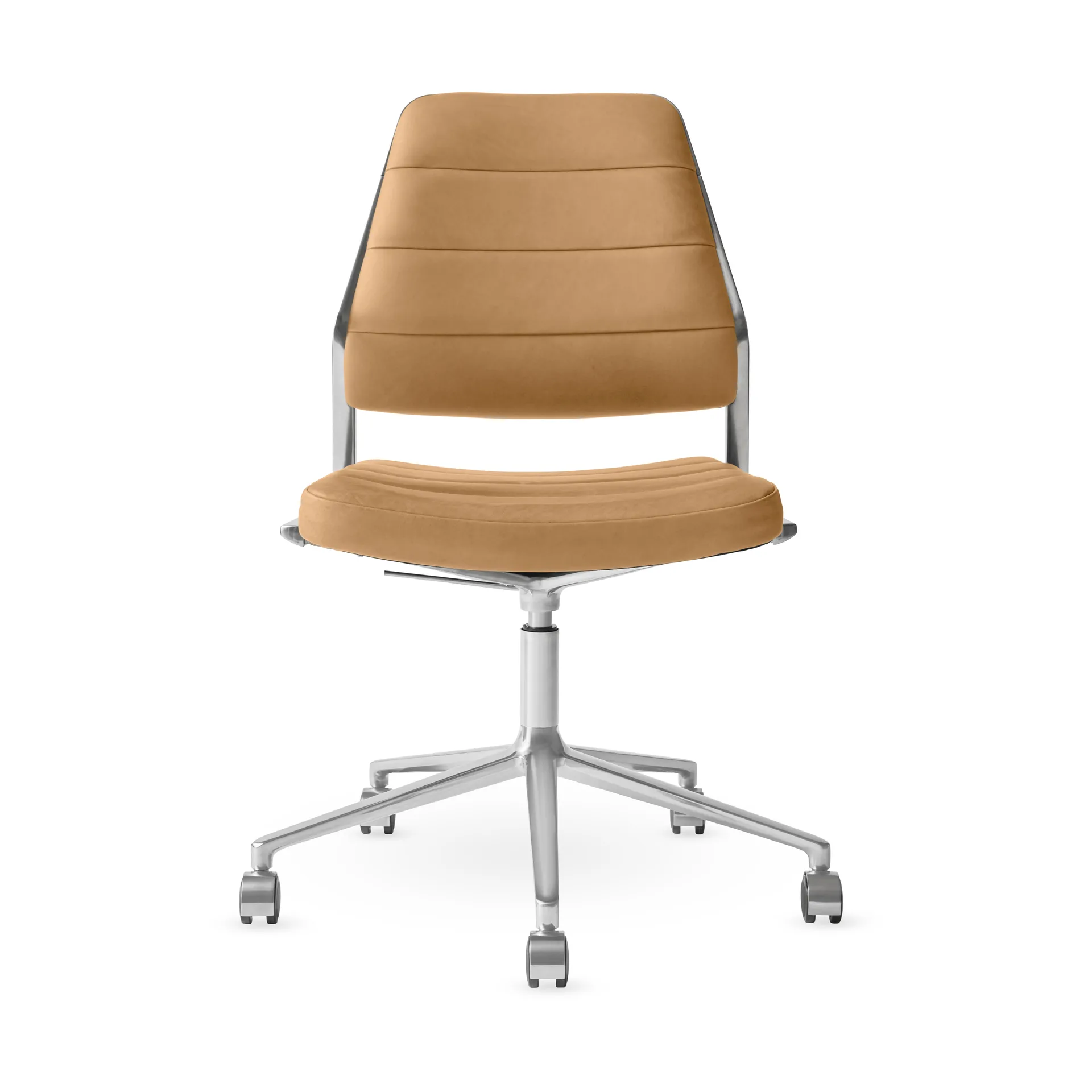 Vipp454+ Swivel chair kontorsstol med hjul, Camel leather-polished aluminium Vipp