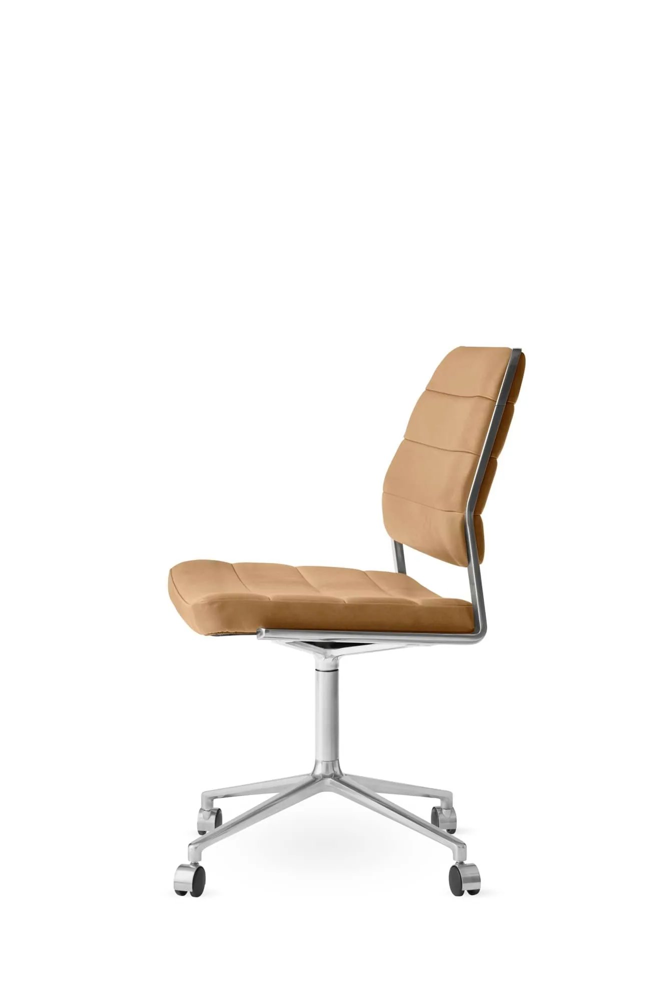 Vipp454 Swivel chair kontorsstol med hjul, Camel leather-polished aluminium Vipp