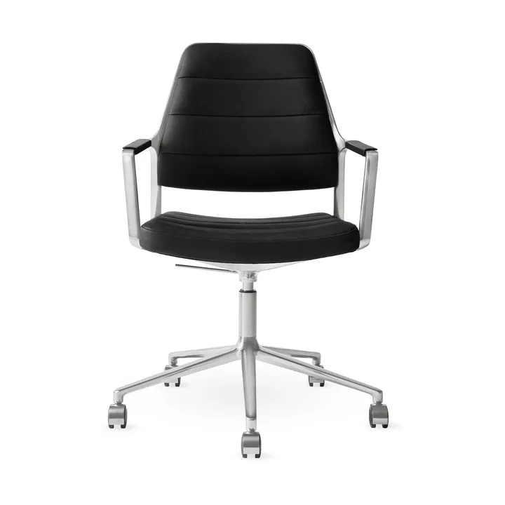 Vipp455+ Swivel chair kontorsstol med hjul - Black leather-polished aluminium - Vipp