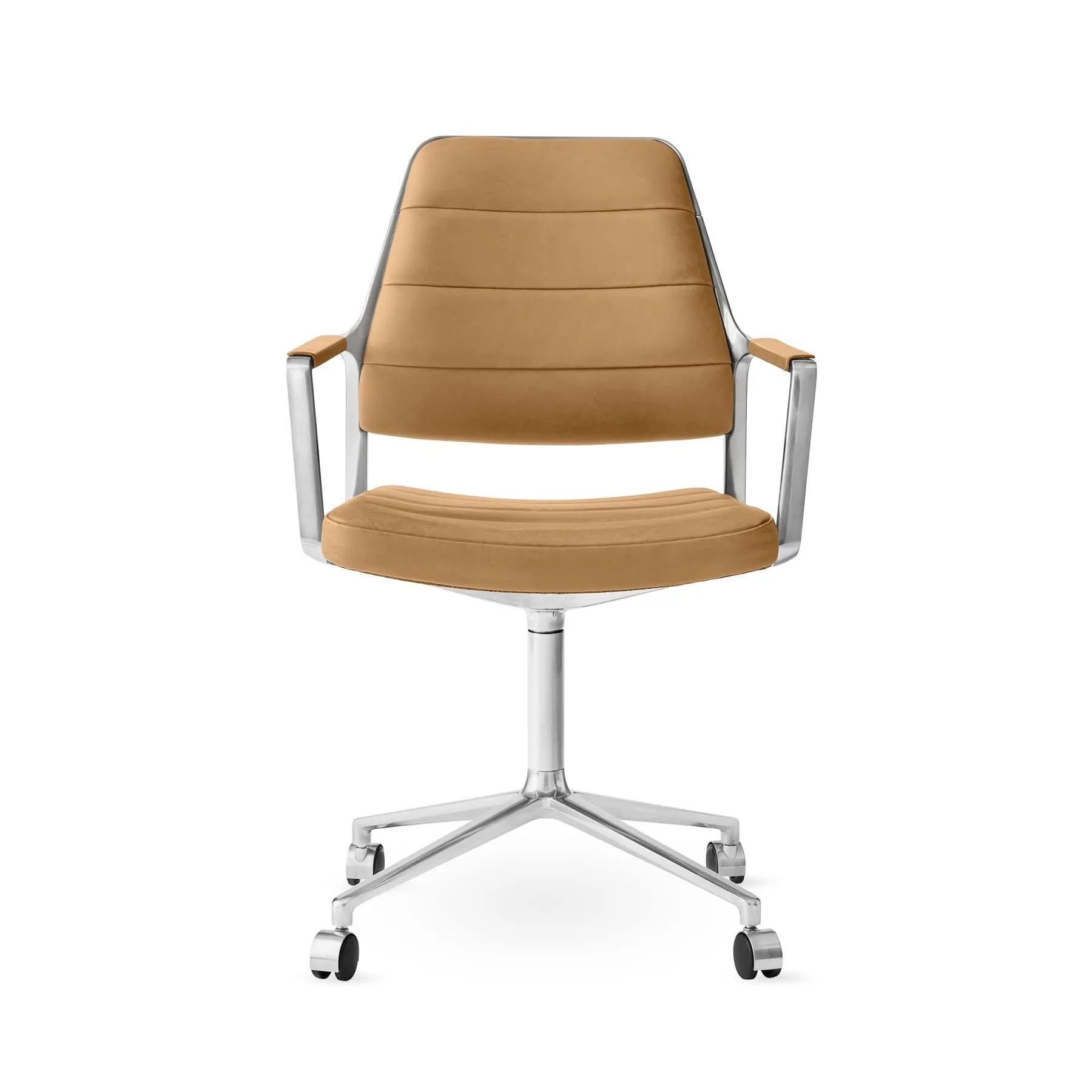 Vipp455 Swivel chair kontorsstol med hjul, Camel leather-polished aluminium Vipp