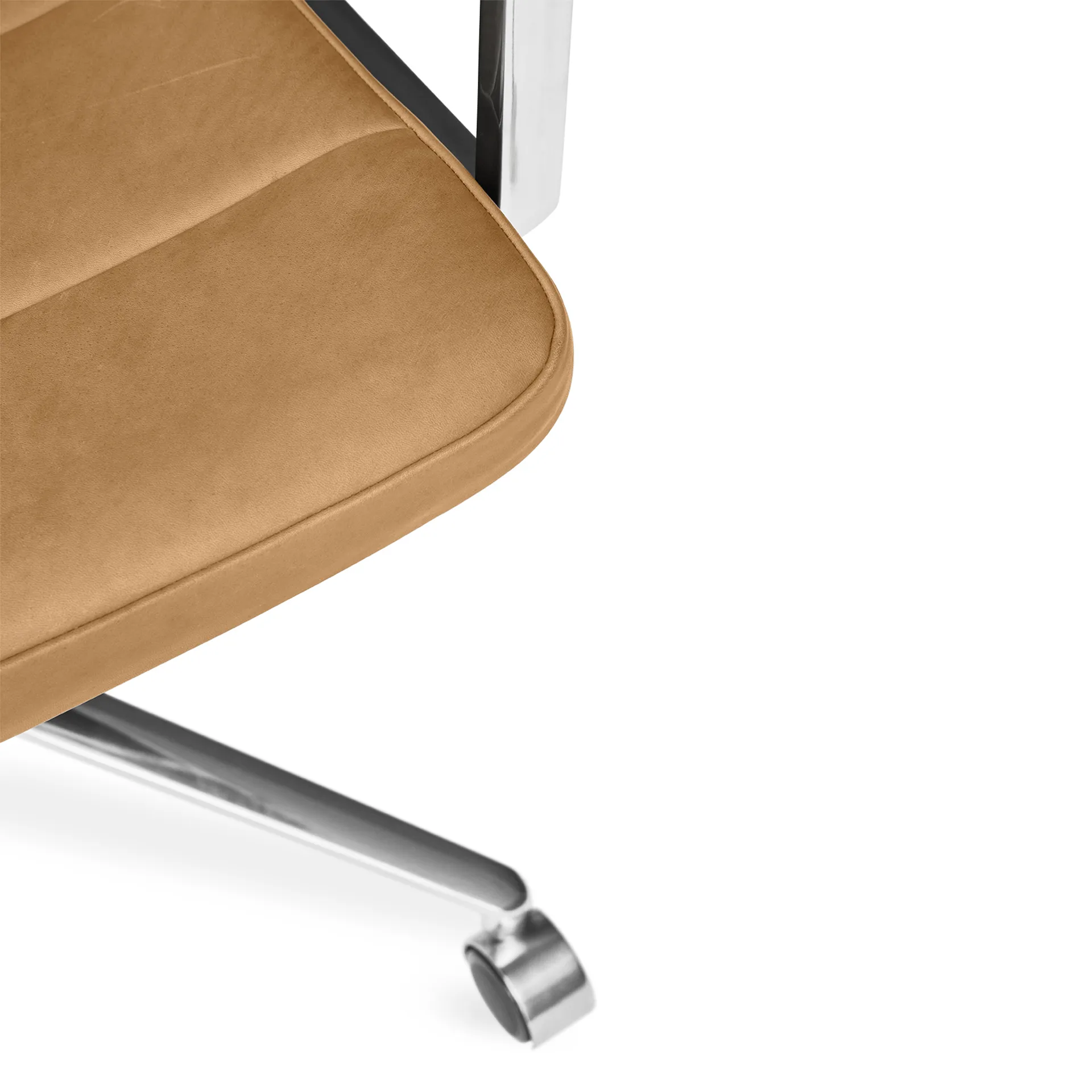 Vipp455 Swivel chair kontorsstol med hjul, Camel leather-polished aluminium Vipp