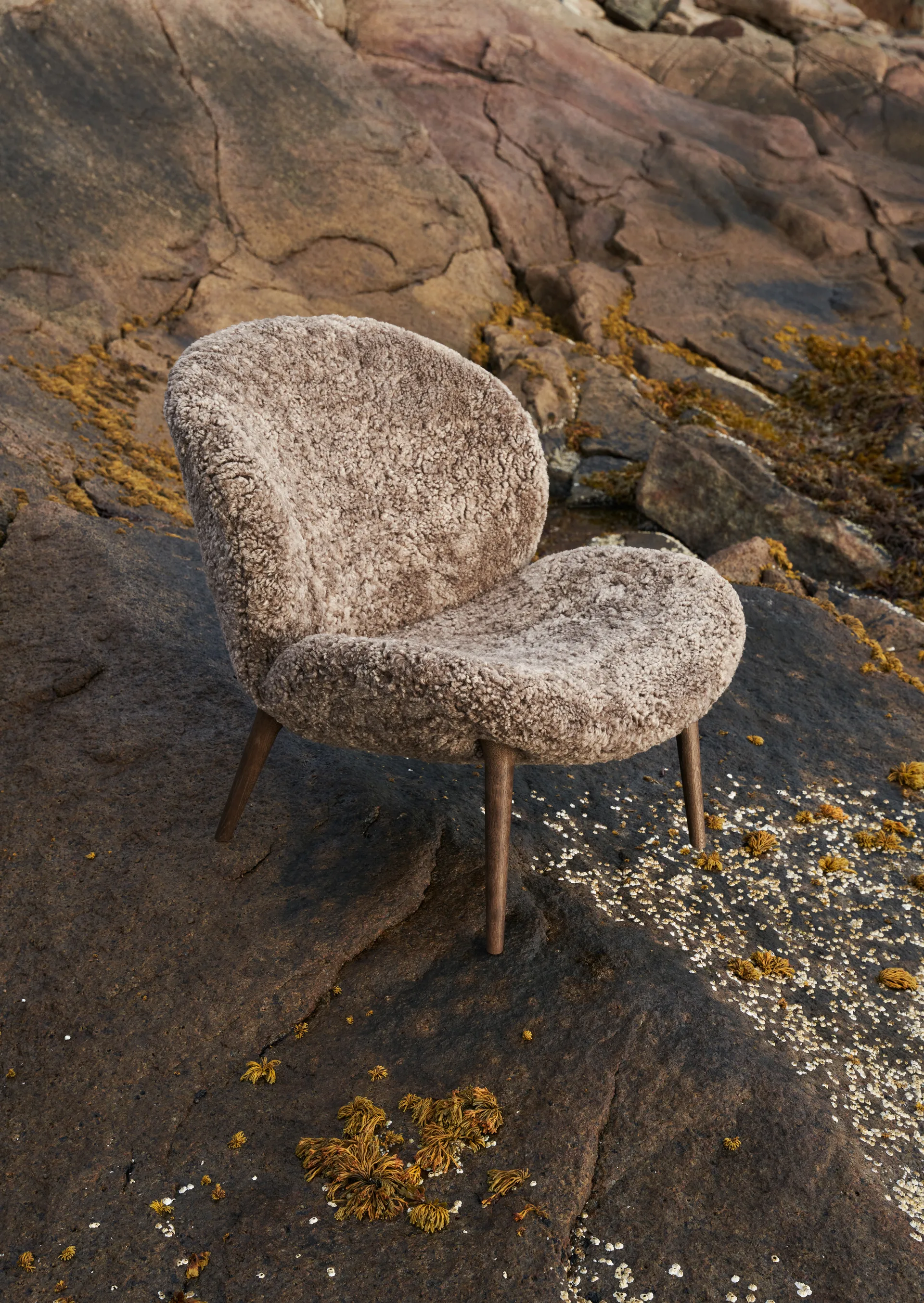 Vipp469 Lodge loungefåtölj low back, Curly 09 off white-dark oak Vipp