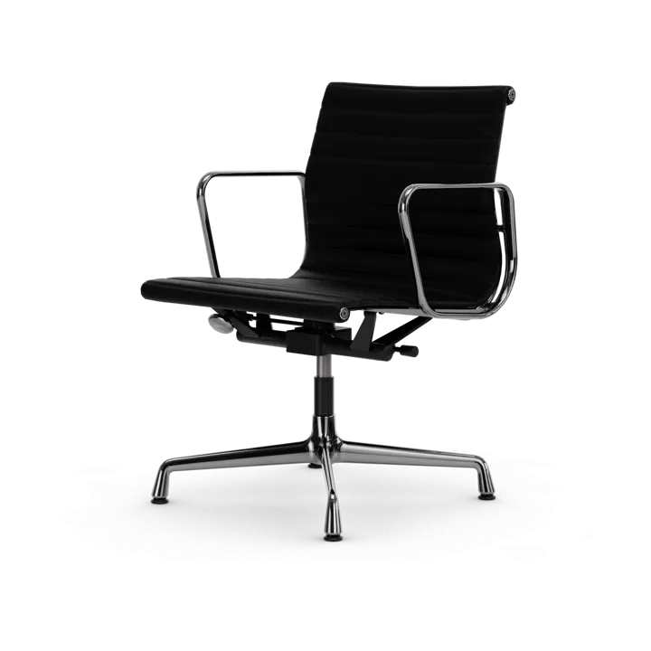 EA132 Aluminium Chair kontorsstol felt glides - 66 nero black leather-polished - Vitra