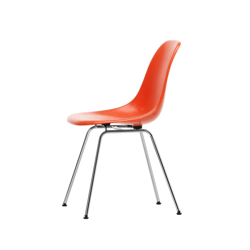 Eames fiberglass chairs DSX stol, Red orange-Chrome Vitra