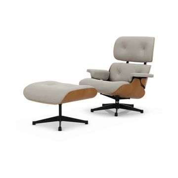 Eames Lounge Chair & Ottoman new dimensions - 01 Ivory-pearl-28 cherry natural-pol. steel-black - Vitra