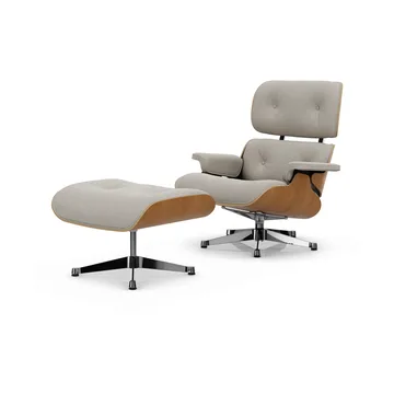 Eames Lounge Chair & Ottoman new dimensions - 01 Ivory-pearl-28 cherry natural-pol. steel - Vitra