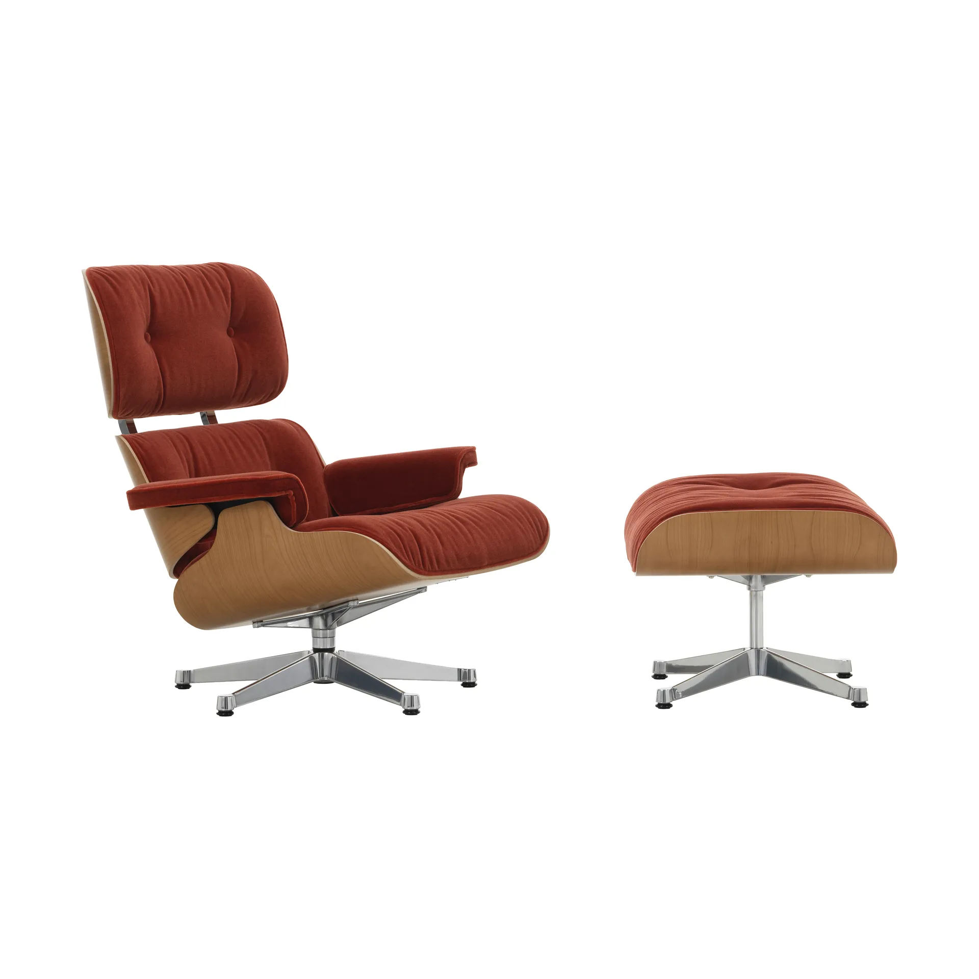 Eames Lounge Chair & Ottoman new dimensions, 07 Brandy-28 cherry natural-pol. steel Vitra