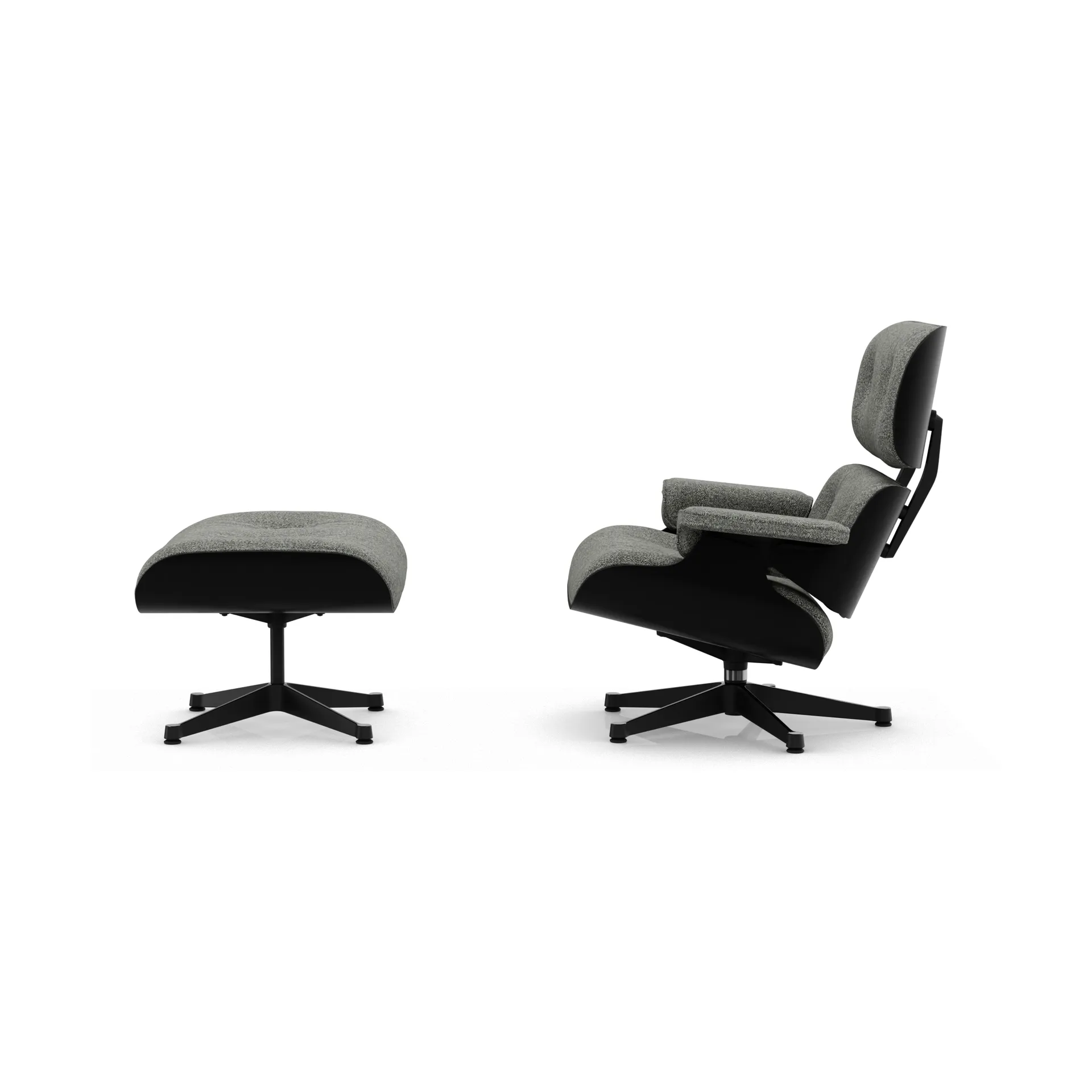 Eames Lounge Chair & Ottoman new dimensions, 10 Salt'n pepper-27 chestnut black-pol.steel-black Vitra