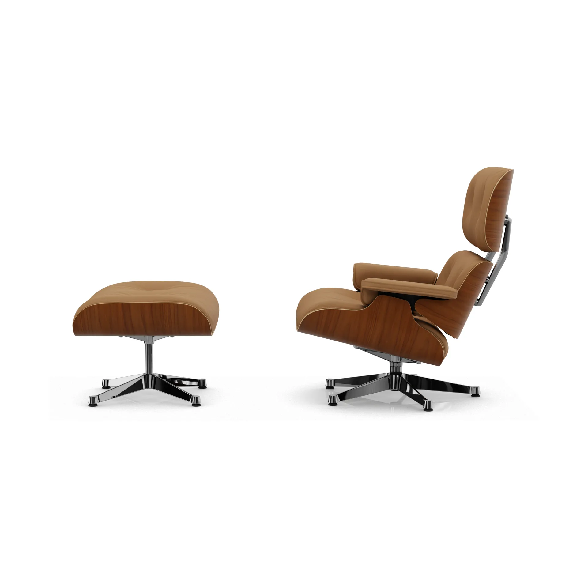 Eames Lounge Chair & Ottoman new dimensions, 62 Ochre-31 walnut natural-pol. steel Vitra
