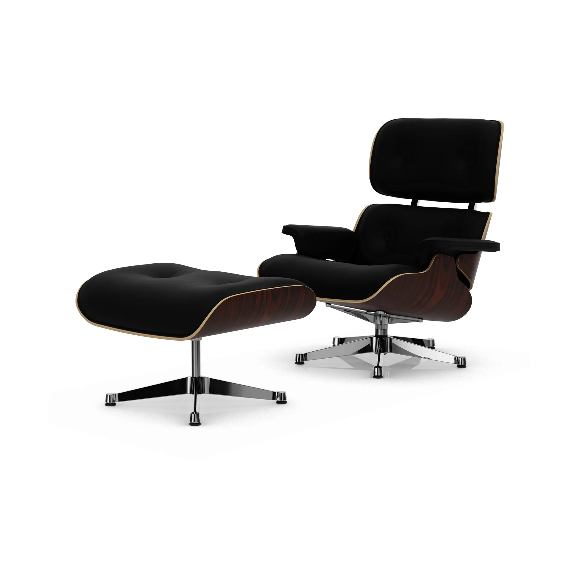 Eames Lounge Chair & Ottoman new dimensions, 66 Nero-05 santos palisander-pol. steel Vitra