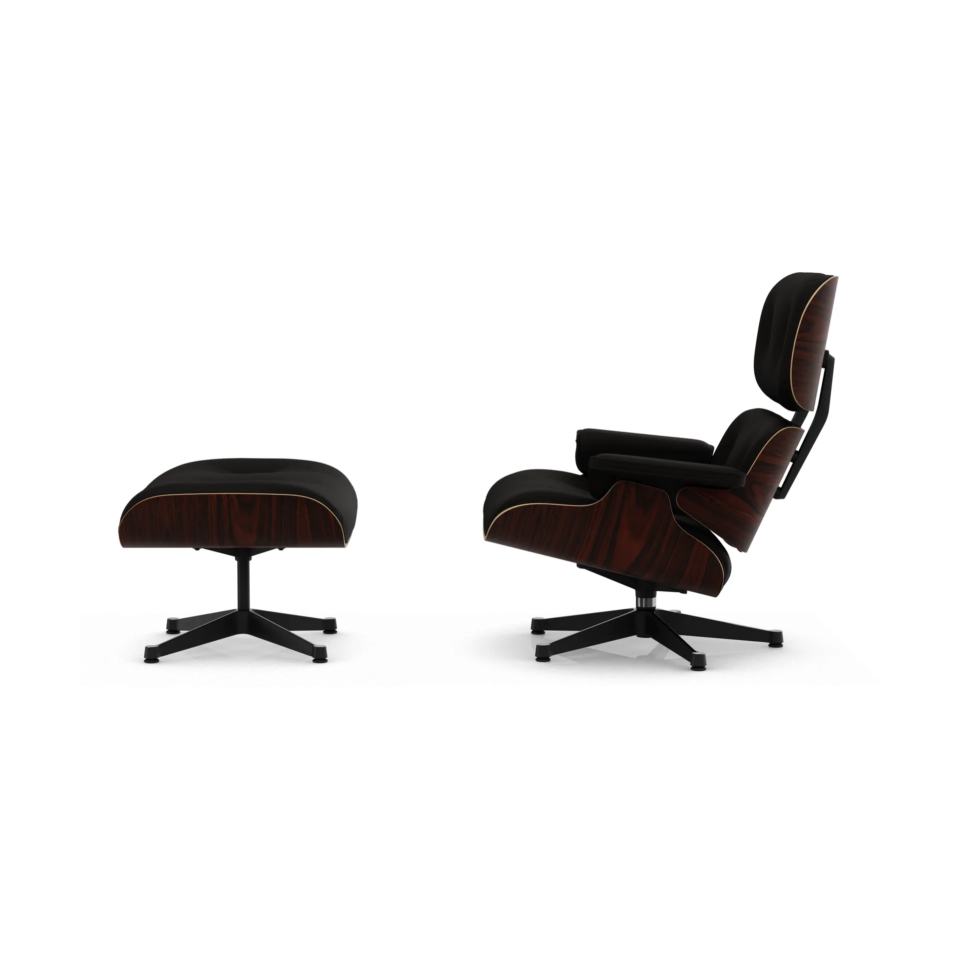 Eames Lounge Chair & Ottoman new dimensions, 68 Chocolate-05 santos palisander-pol. steel-black Vitra