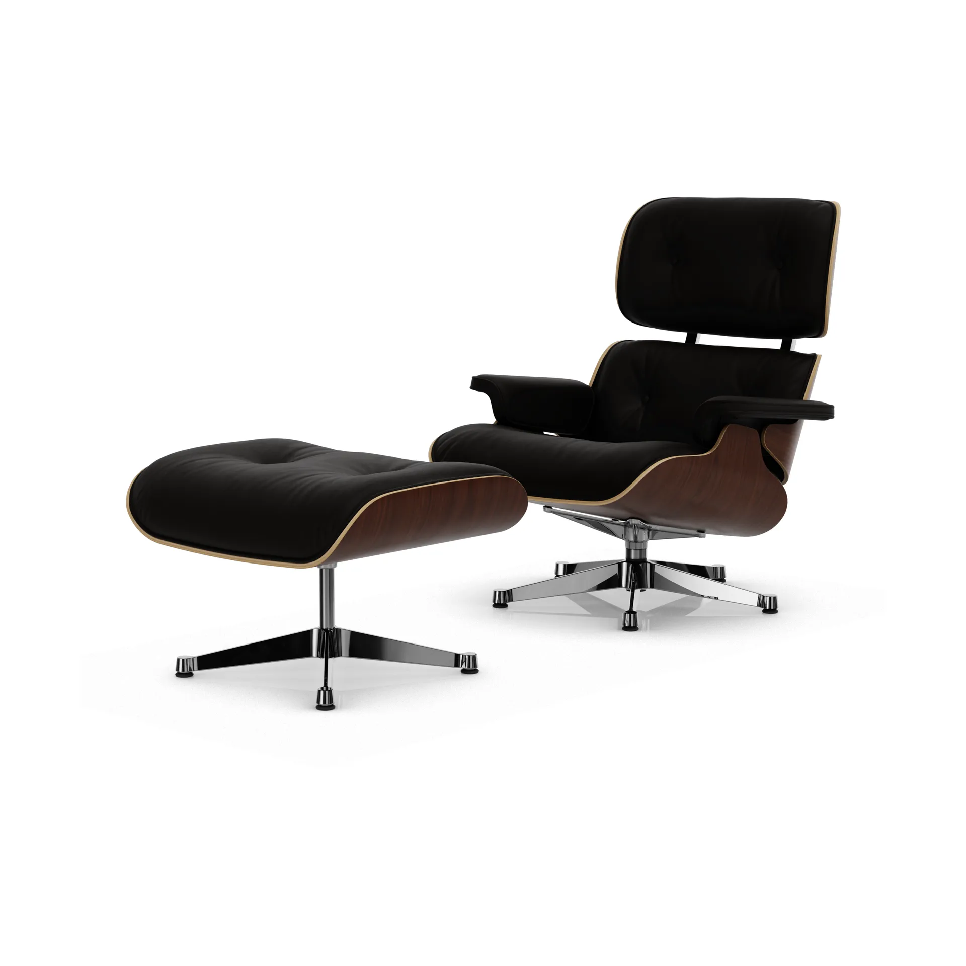 Eames Lounge Chair & Ottoman new dimensions, 68 Chocolate-32 walnut dark-pol. steel Vitra