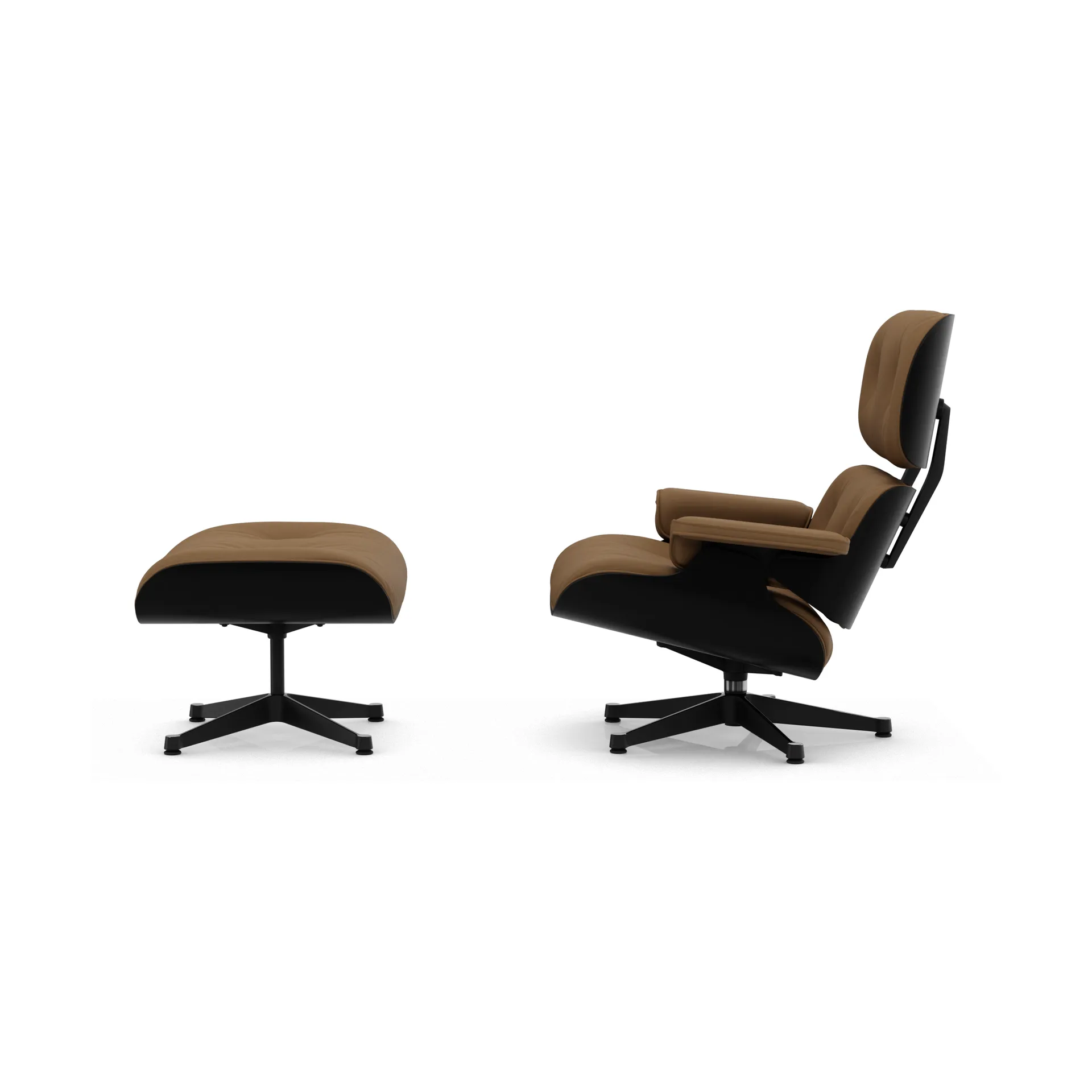 Eames Lounge Chair & Ottoman new dimensions, 75 Camel-27 chestnut black-pol. steel-black Vitra