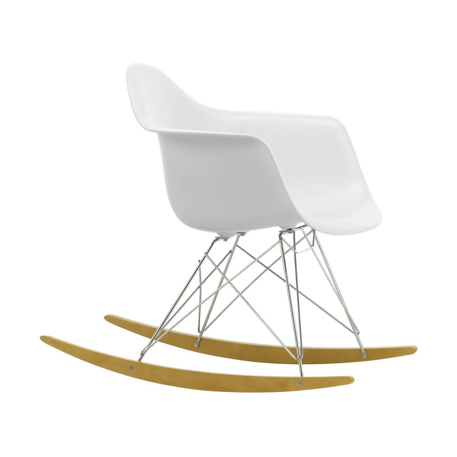 Eames Plastic Armchair RE RAR gungstol, 85 cotton white-chrome-golden maple Vitra
