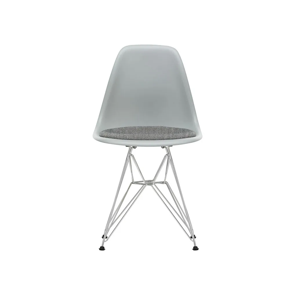 Eames plastic side chair DSR stol klädd sits, Light grey-Hopsak 23-Chrome Vitra