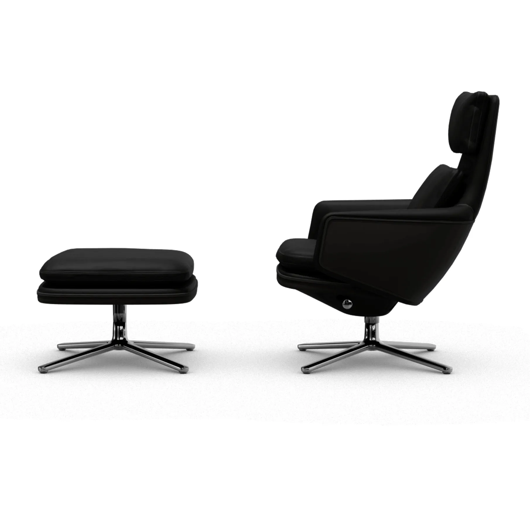 Grand Relax fåtölj + fotpall Leather premium F 66 nero-aluminium Vitra