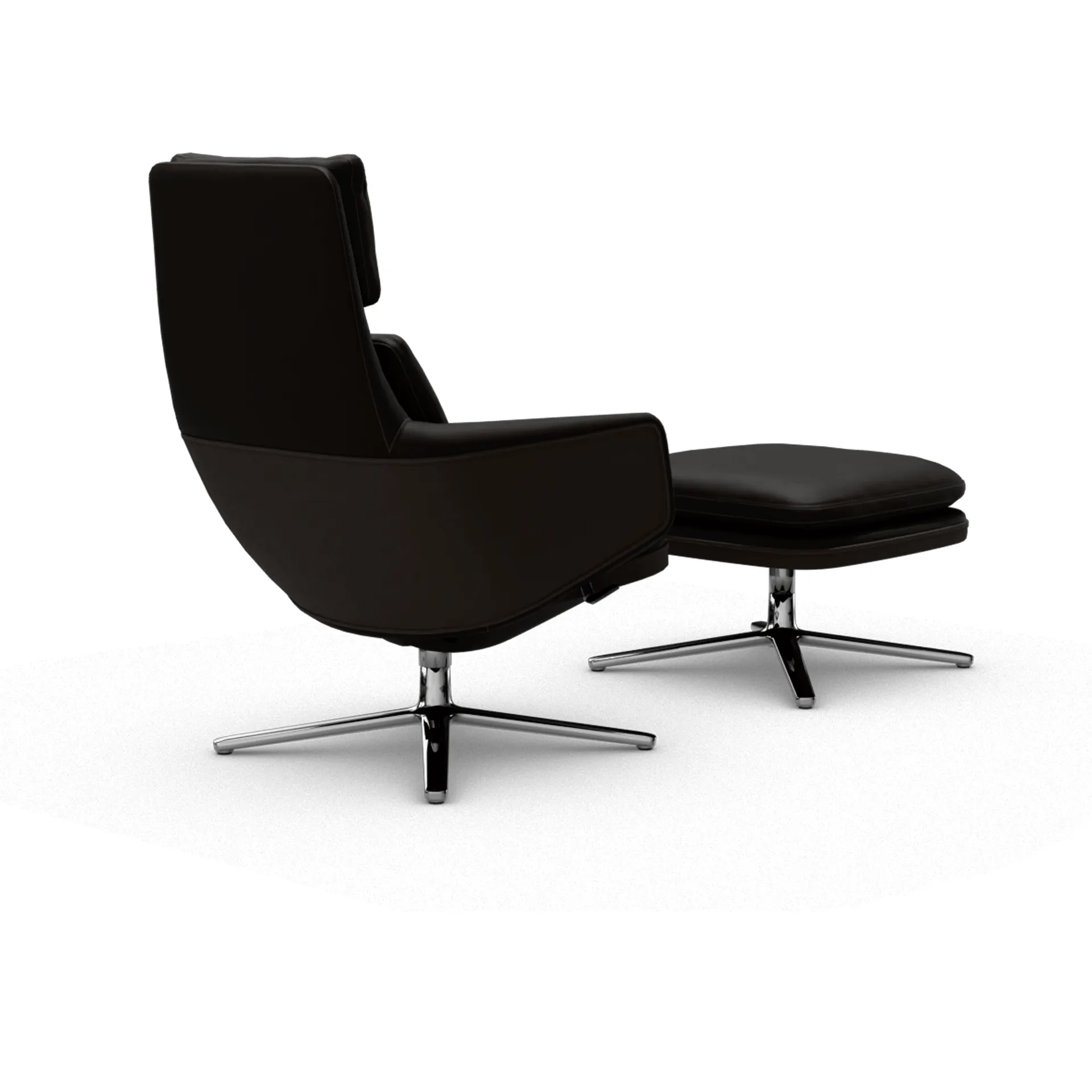 Grand Relax fåtölj + fotpall Leather premium F 69 marron-aluminium Vitra