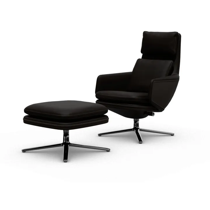 Grand Relax fåtölj + fotpall Leather premium F 69 marron-aluminium - Vitra