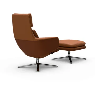 Grand Relax fåtölj + fotpall Leather premium F 97 cognac-aluminium - Vitra