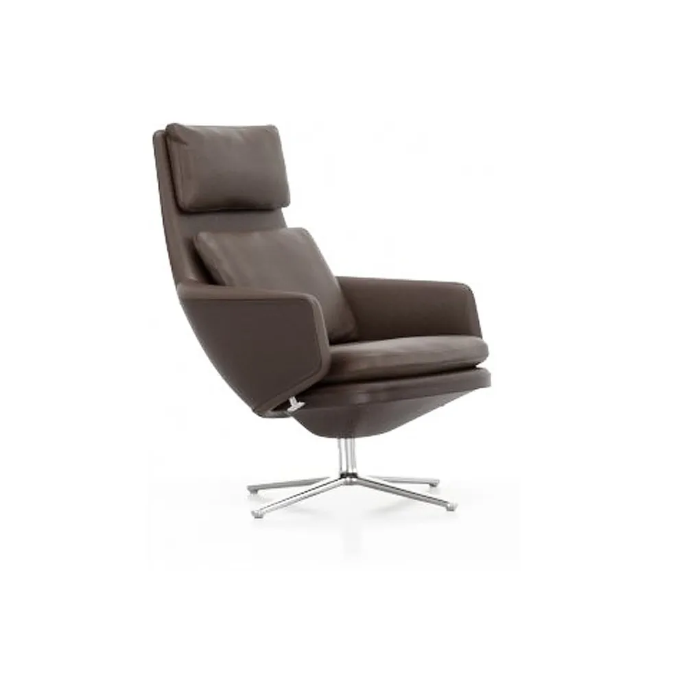 Grand Relax fåtölj Leather premium F, 69 marron-Aluminium Vitra