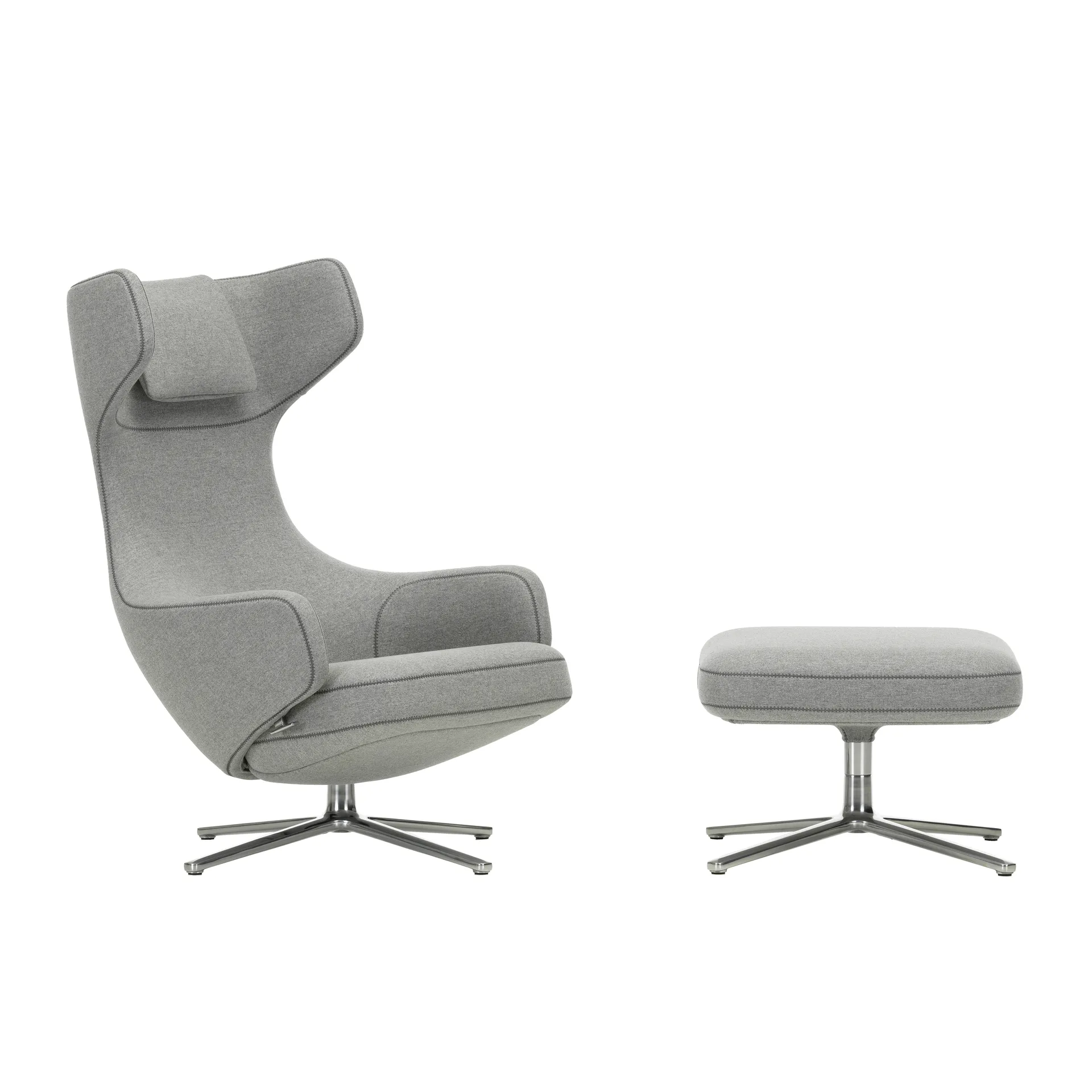 Grand Repos fåtölj & Ottoman aluminiumstativ, Cosy 2 pebble grey Vitra