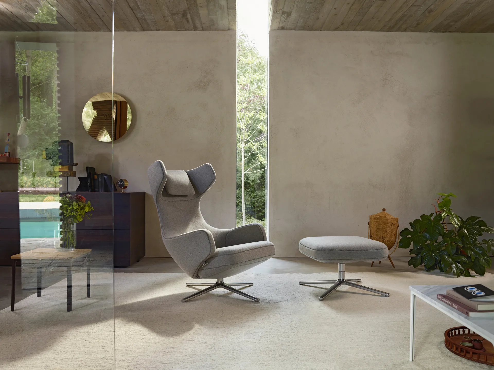 Grand Repos fåtölj & Ottoman aluminiumstativ, Cosy 2 pebble grey Vitra