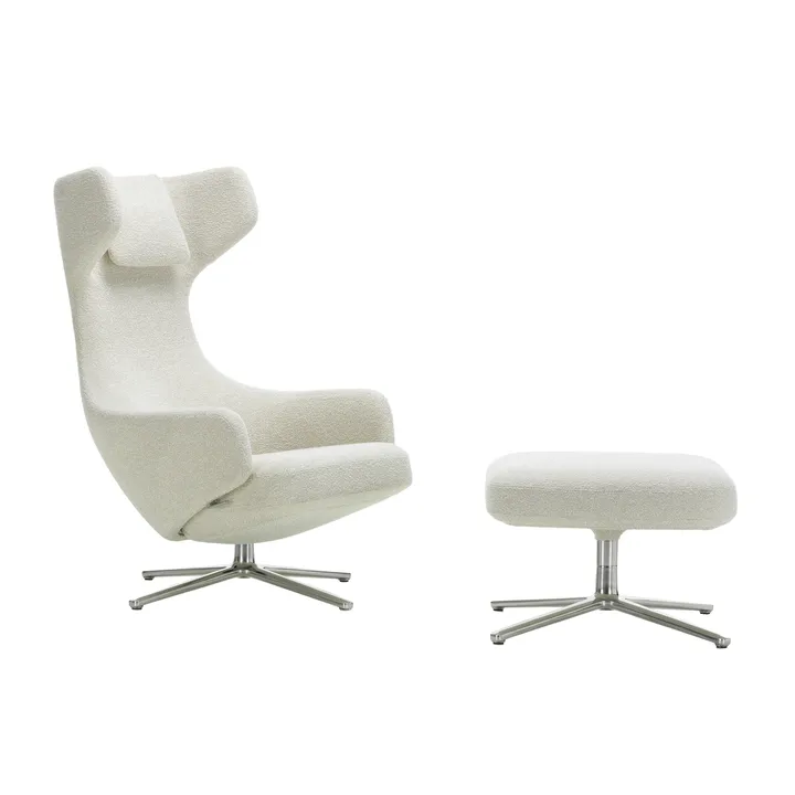 Grand Repos fåtölj & Ottoman aluminiumstativ - Nubia 01 ivory-pearl - Vitra
