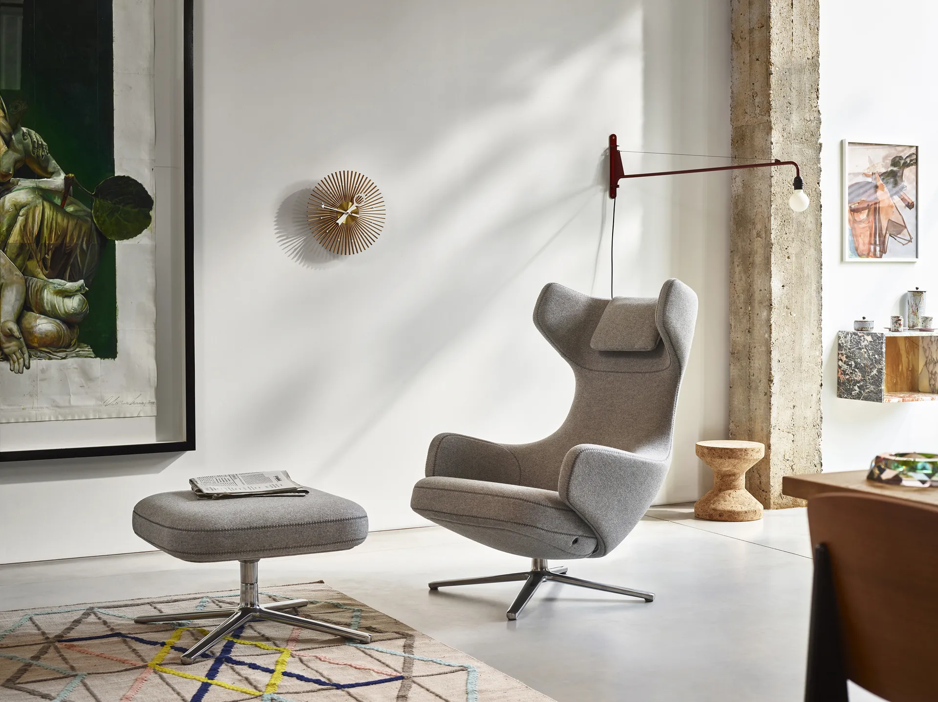 Ottoman fotpall aluminiumstativ, Cosy 2 pebble grey Vitra