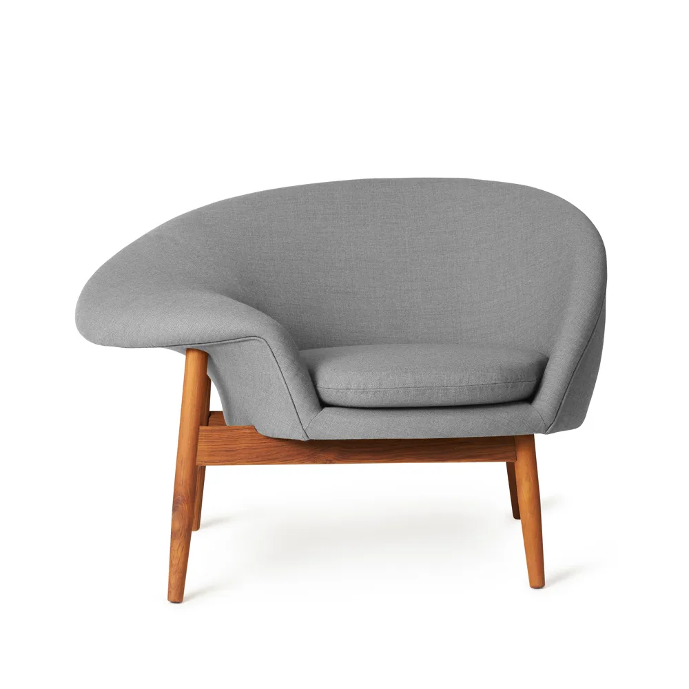 Fried Egg fåtölj, tyg canvas 134 grey melange, oljade teakben Warm Nordic