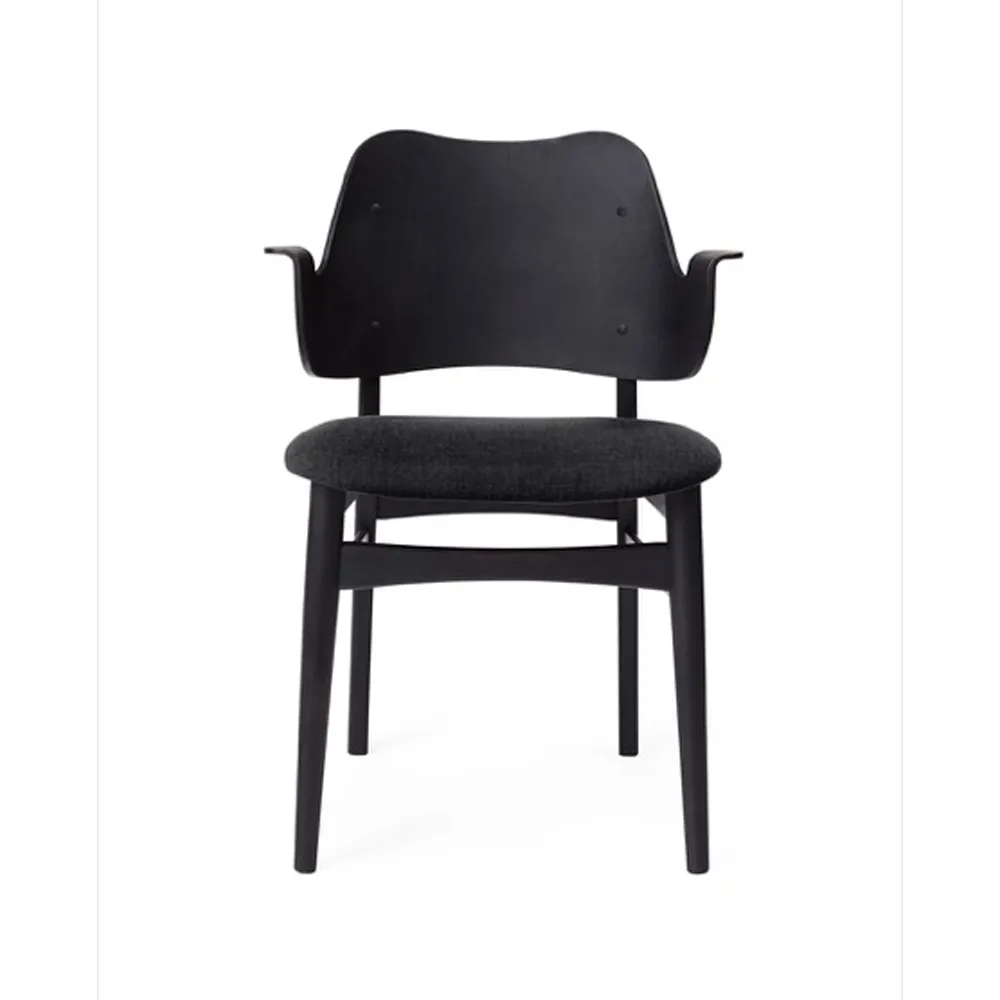 Gesture stol, klädd sits, tyg anthracite, svartlackat bokstativ Warm Nordic