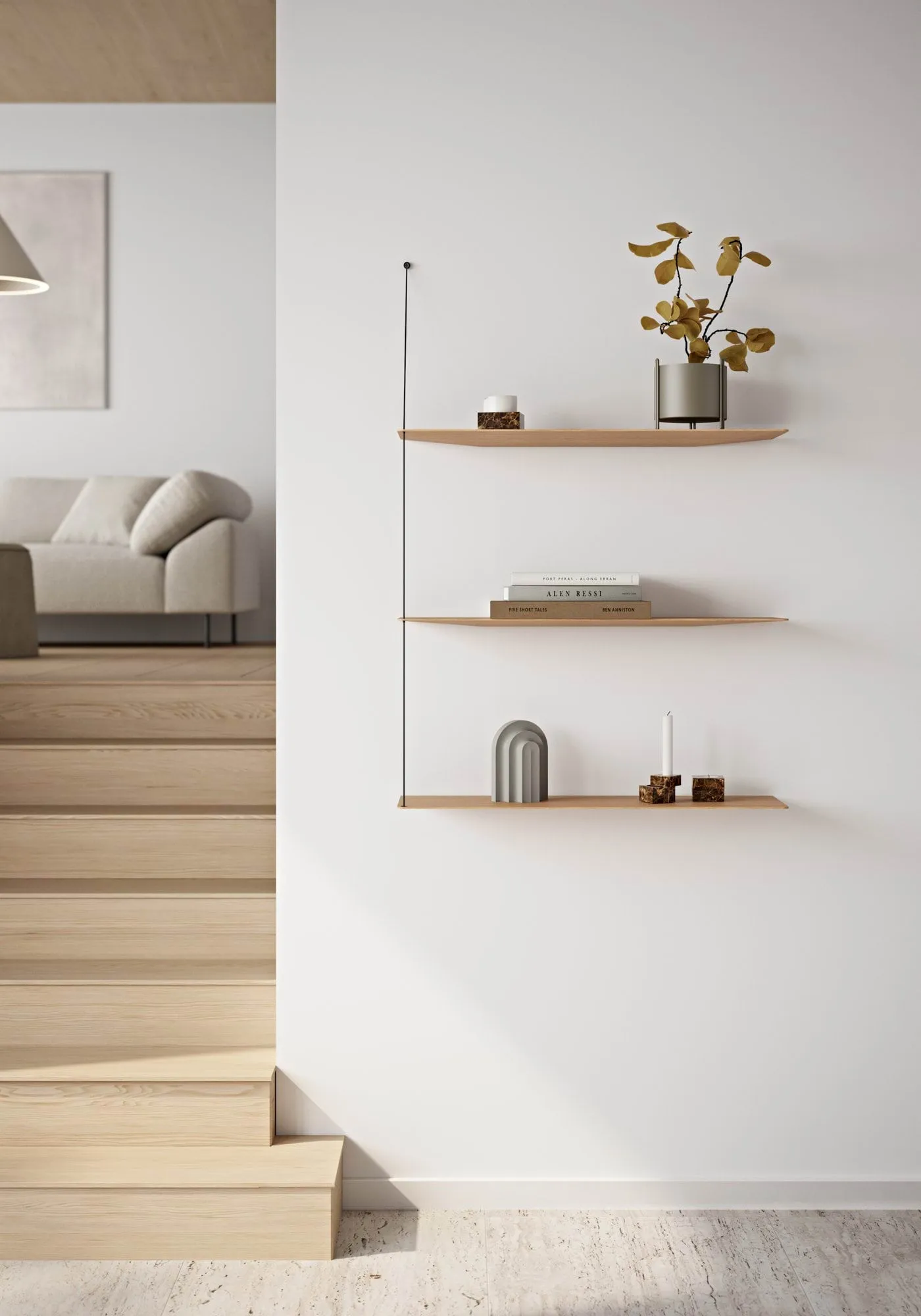 Stedge hylla, Svart ek-mässing, 80 cm, 3 hyllplan Woud