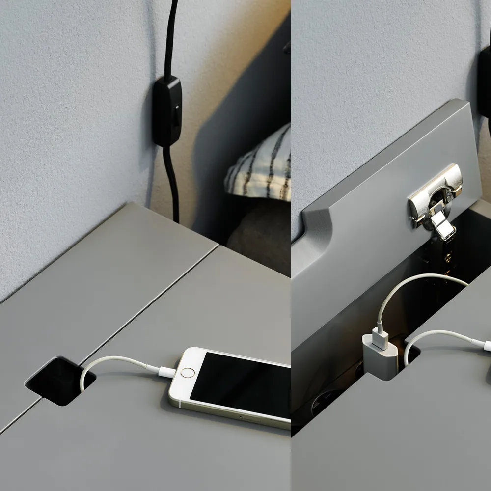 Peep S1 sängbord, Slate grey, svartlack Zweed